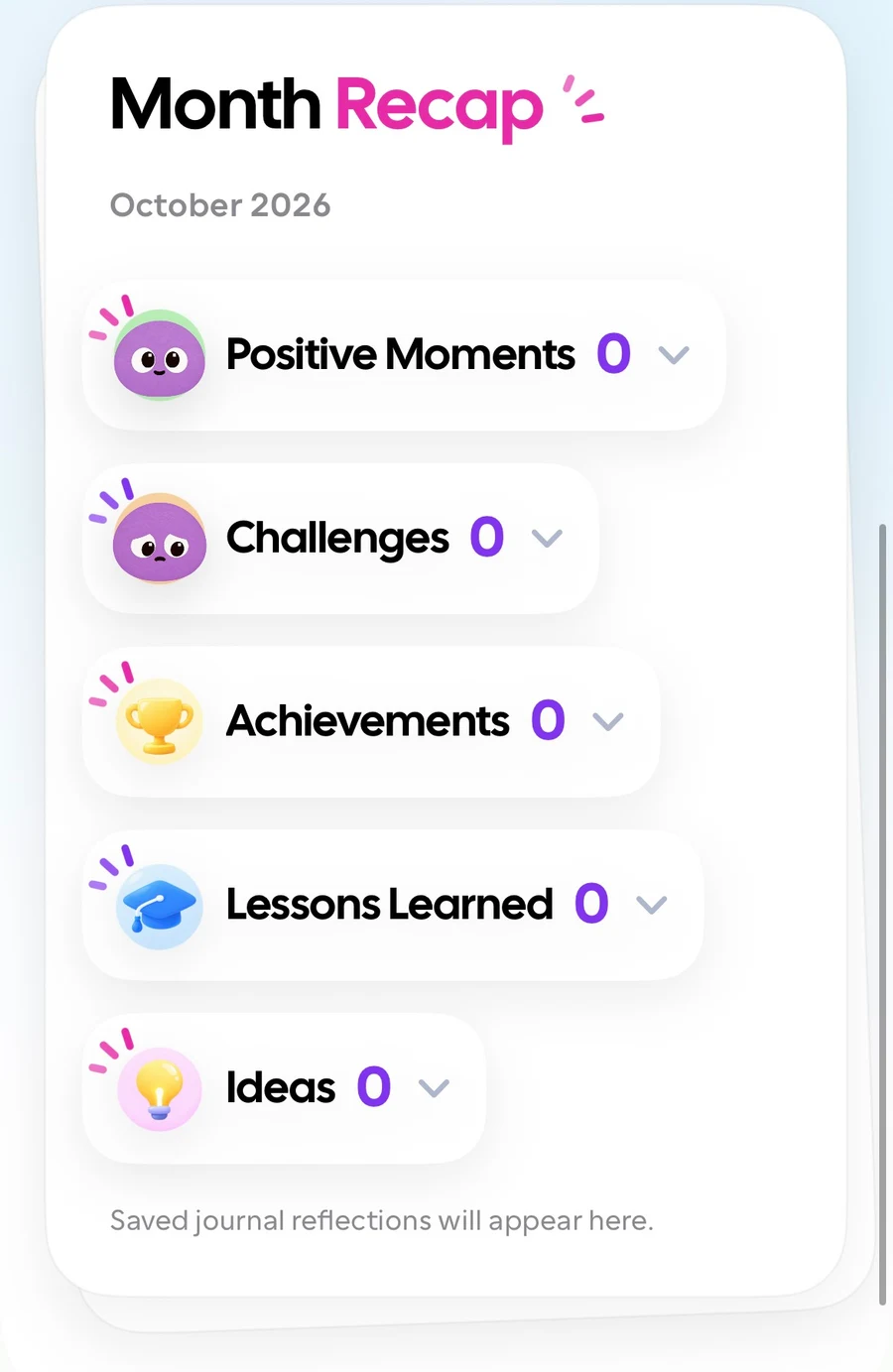Kloey monthly journal recap and reflection categories