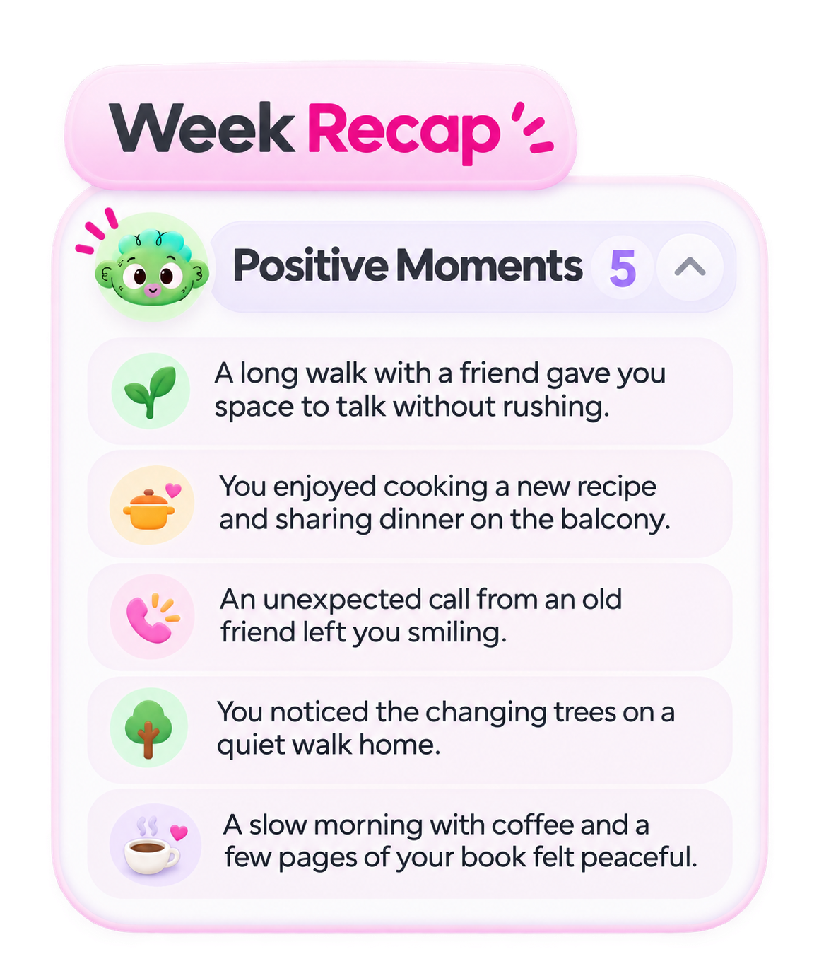 Kloey weekly journal recap with moments, challenges, and lessons